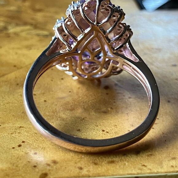 Natural Rose de France Amethyst Sterling Silver Cocktail Ring Size 10.5 - Picture 5 of 9